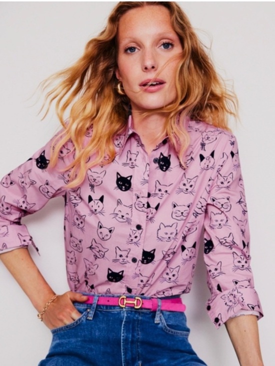 Boden Tops - Boden black/Pink Cat Print Button-Up Shirt